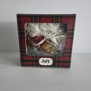 JOY hand painted holiday glass ornament Santa Riding Reindeer Made In Poland